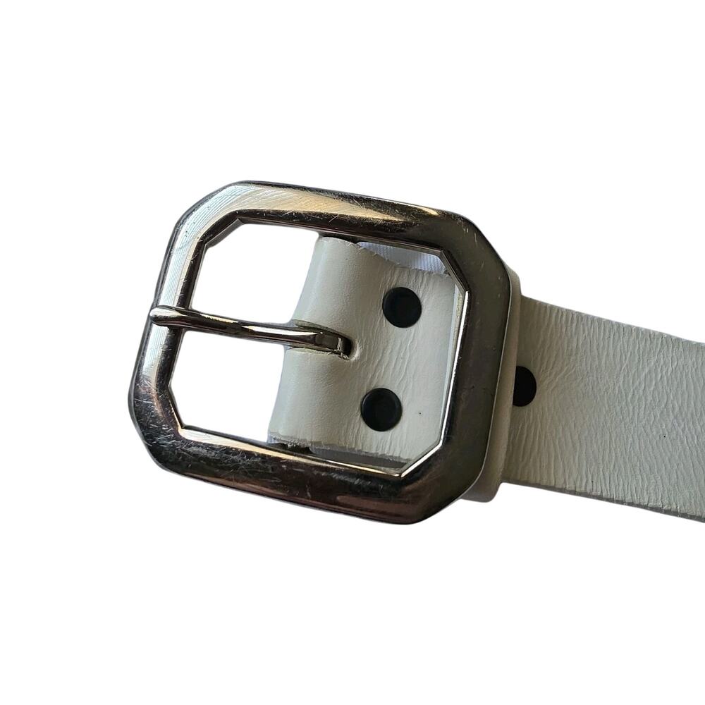 Belt Leather Women's Wide 1.5" Full Grain USA Made WHITE silver Buckle 32